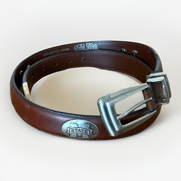 ZEP-PRO Belt Mens Size 32 Brown Full Grain Leather Mississippi State University - Picture 1 of 8